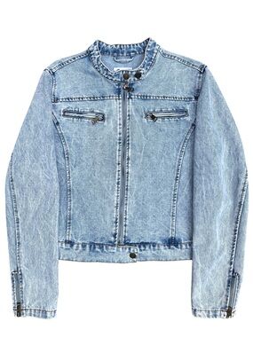 Stoosh Acid Wash Denim Moto Jacket L